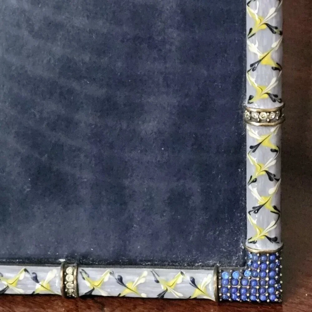 RARE JAY STRONGWATER ARGYLE PLAID BLUE DARJEELING PAVE CRYSTAL ENAMEL FRAME